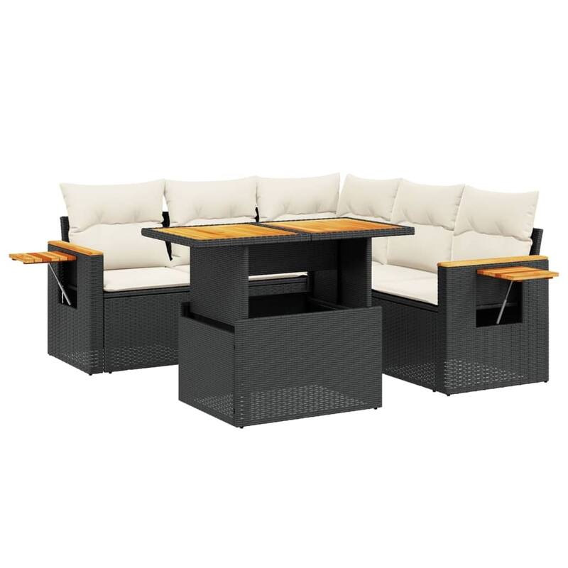vidaXL Patio Sofa Set with Cushions Outdoor Furniture 6 Piece Poly Rattan - 21.7 x 39.4 x 28.7 in