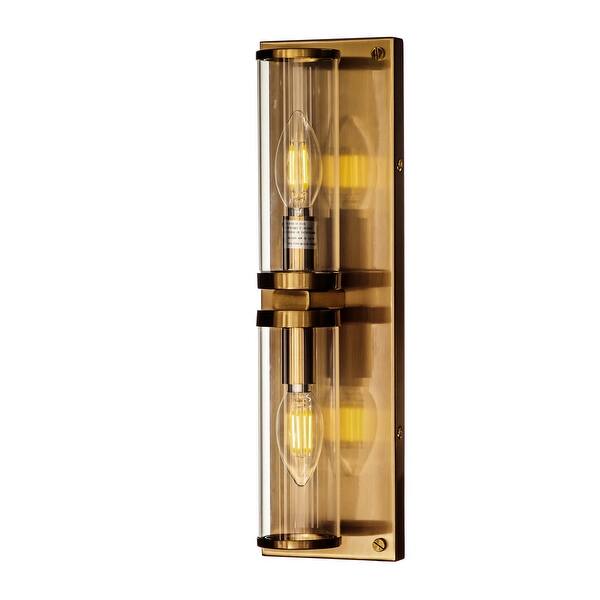 slide 7 of 6, 2-Light Contemporary Soft Gold Cylindrical Wall Mount Sconce with Clear Glass Tube - 4.1'' 4.1'' - Gold