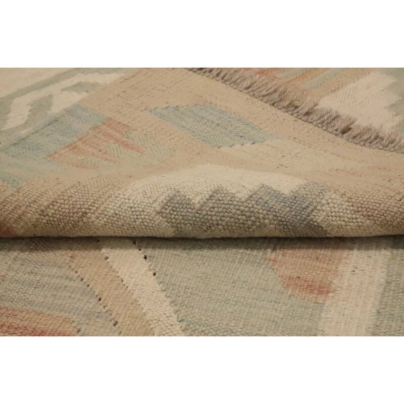 Hand Woven Oriental 100% Wool Carpet Southwestern Tribal Green Kilim Area Rug - 8' 2'' X 5' 10''