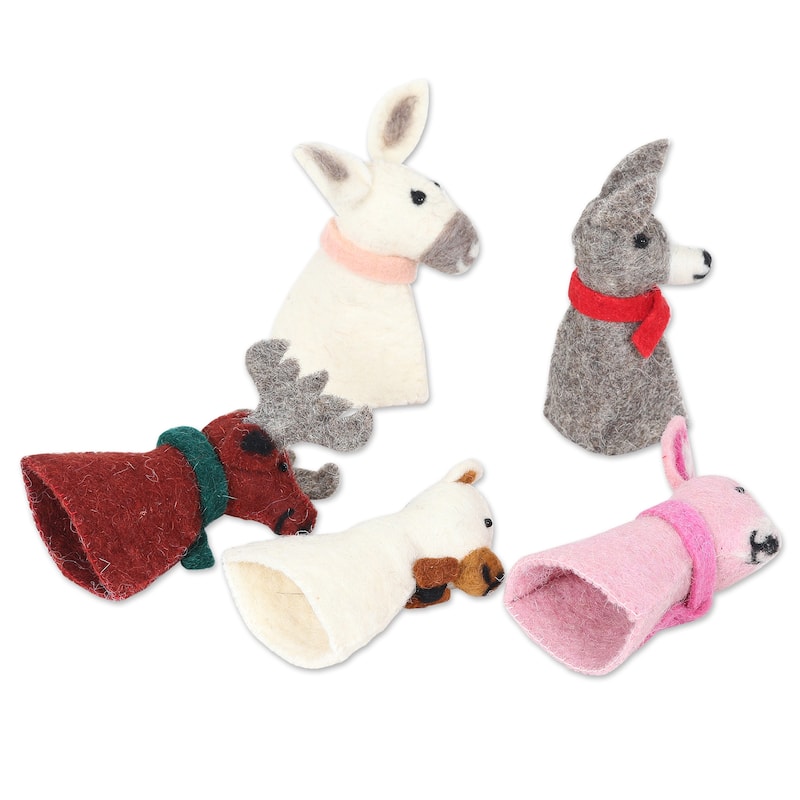 Novica Handmade Barnyard Holiday Wool Felt Bottle Toppers (Set Of 5)