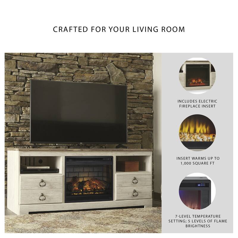 Signature Design by Ashley Willowton Whitewash 64" TV Stand for TVs up to 73" with Electric Fireplace