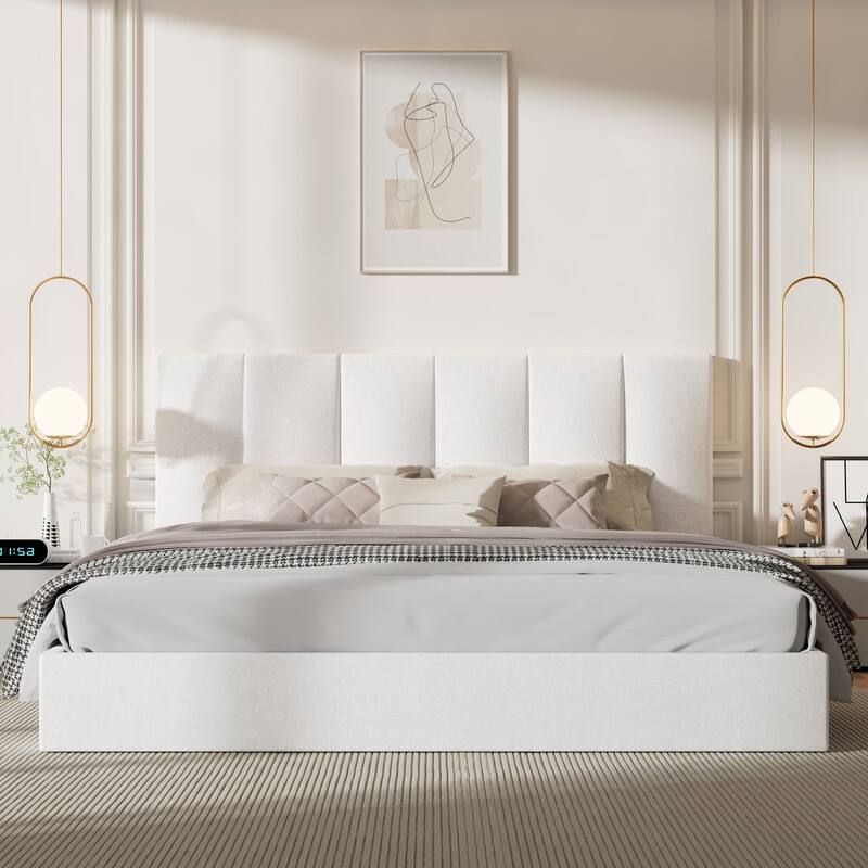 Modern Upholstered Lift-Up Storage Platform Bed with Headboard