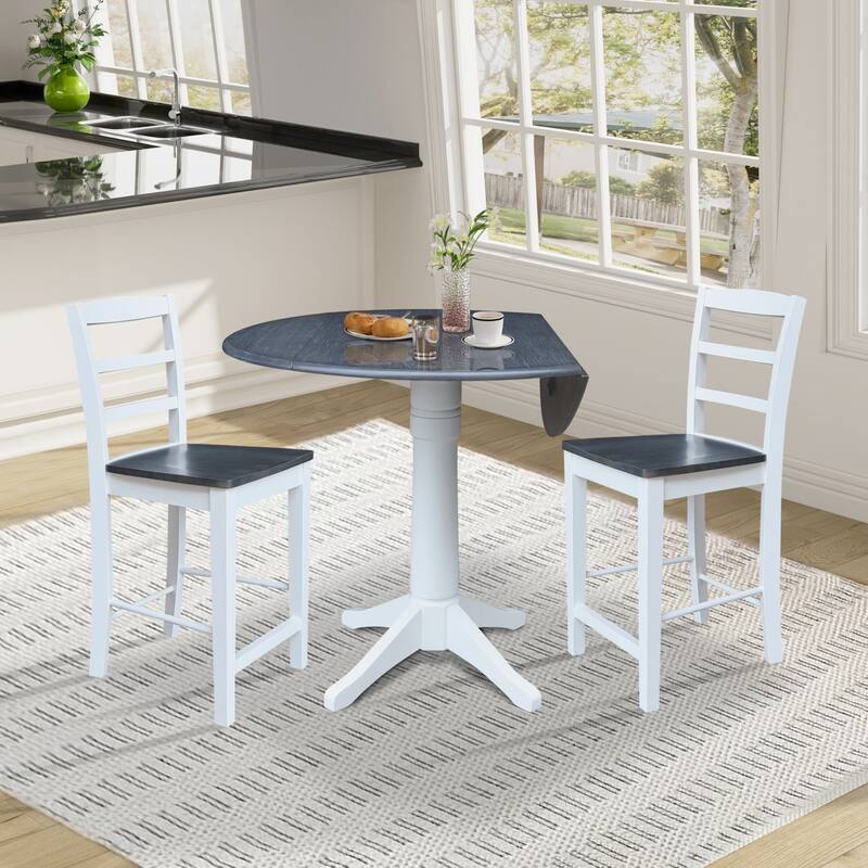 42" Round Top Dual Drop Leaf Pedestal Table with Stools