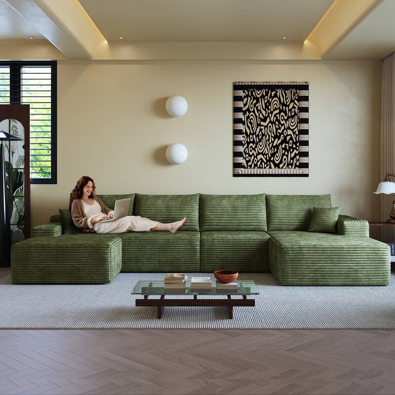 Floor Standing Symmetrical Sectional Sofa with Chaise and Ottoman