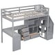 preview thumbnail 8 of 31, Twin Size Loft Bed with L-Shaped Desk, Storage Drawers, Cabinet, and Staircase, Space-Saving Design, Grey