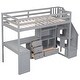 preview thumbnail 8 of 31, Twin Size Loft Bed with L-Shaped Desk and Storage Staircase, Grey