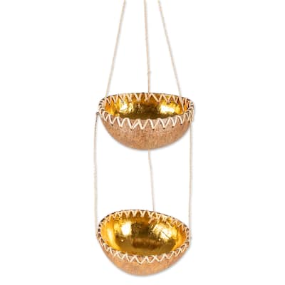 Novica Handmade Natural Prosperity Coconut Shell Hanging Planter