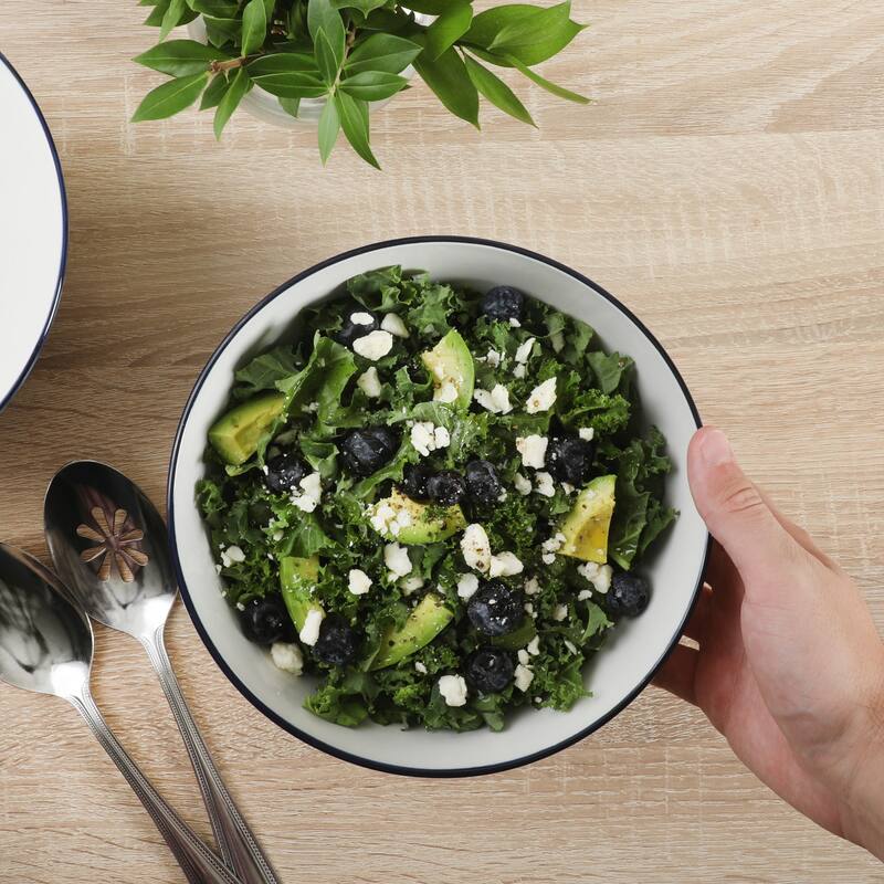 Gibson Home Castle Way 4-Piece Serving Bowl Set, 8 Inch Stoneware Bowls, Blue & White Assorted Pattern, Decorative Everyday Use