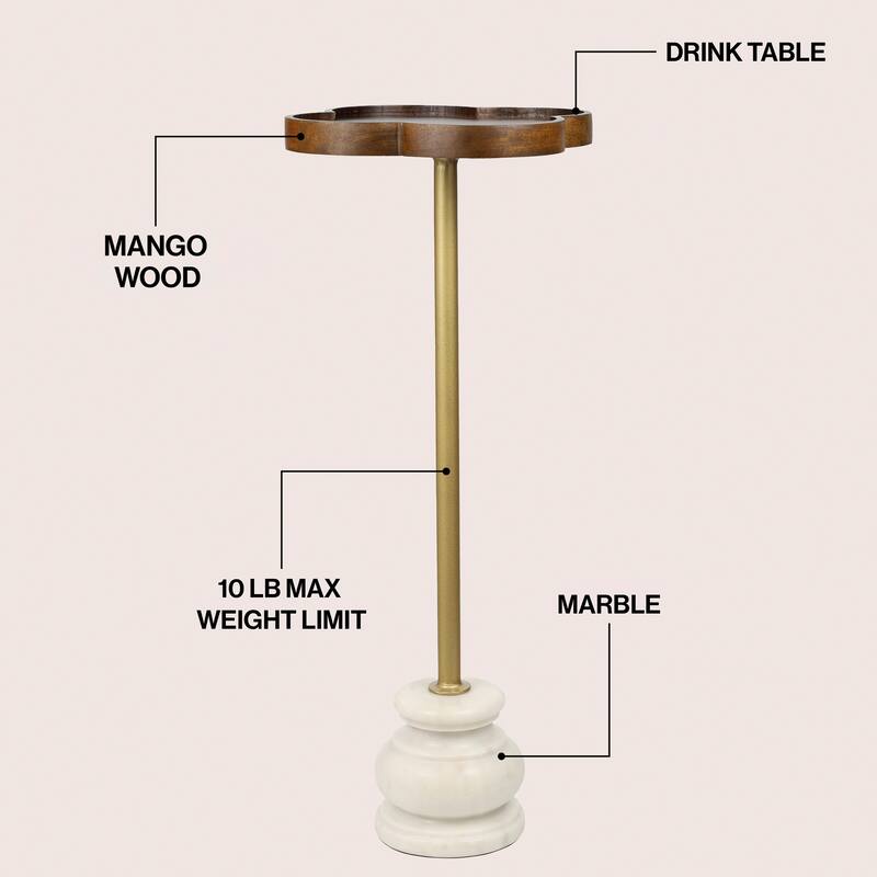 Colby 24.5" Wood & Metal End Table with Quatrefoil Top & Marble Base, By JONATHAN Y