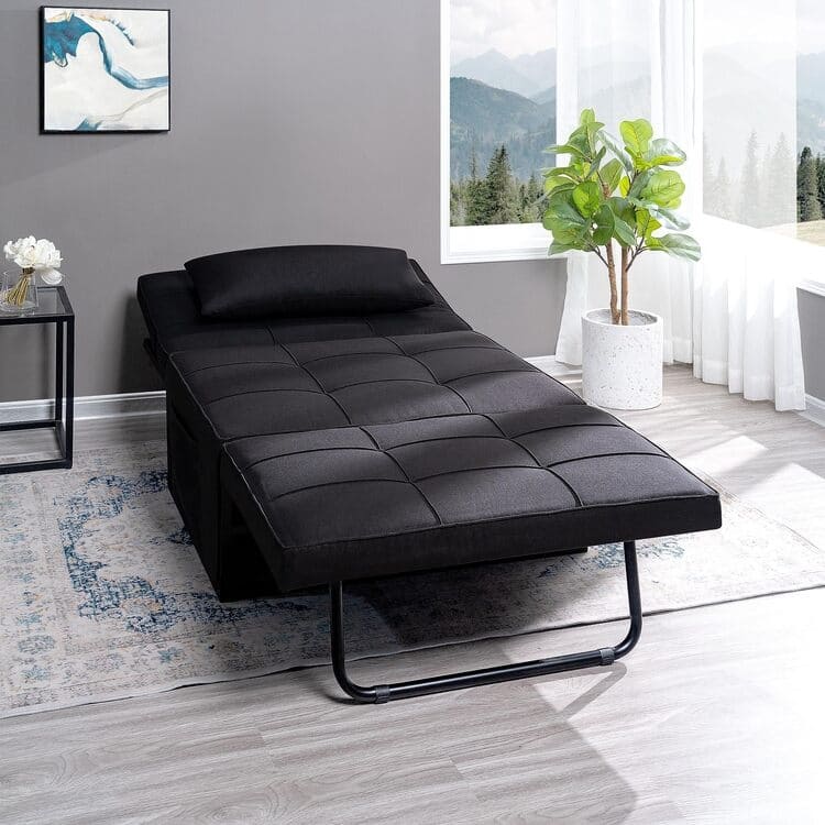 Sleeper Chair Bed, 4 In 1 Multi-Function Convertible Ottoman Bed, Breathable Linen Bed Chair, Convertible Sofa Bed