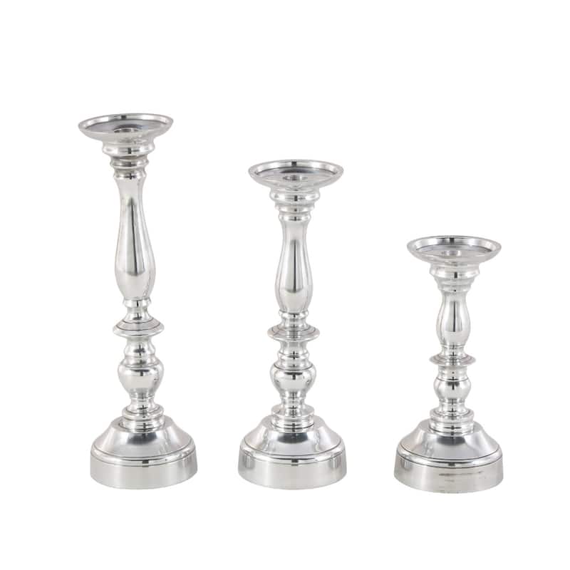 Aluminum Metal Candle Holder - Set of 3 Silver - Roche River Decor - 5"W x 5"L x 14"H