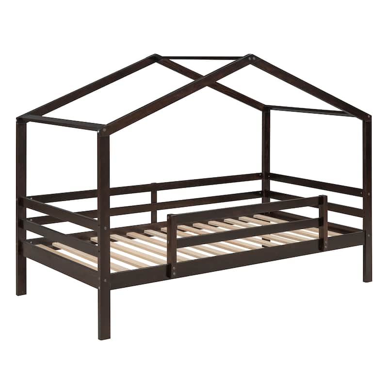 Twin Over Twin Bunk Bed with Roof, Slide and Ladder