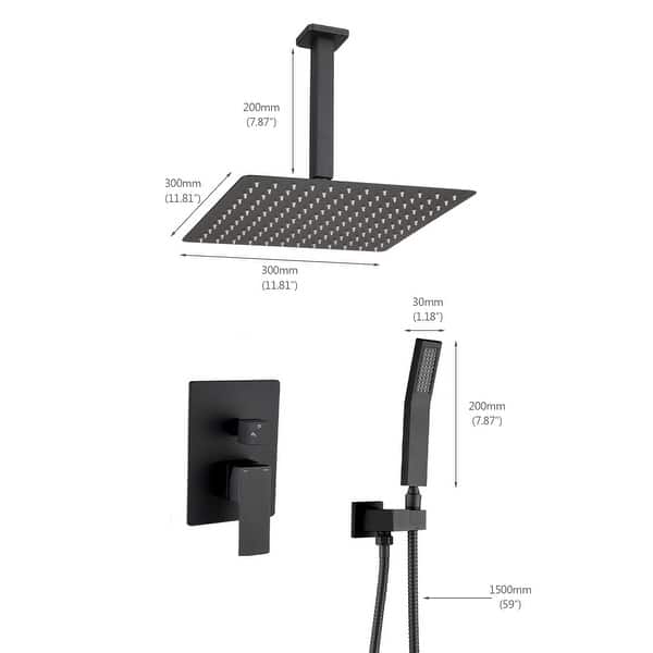 dimension image slide 10 of 14, YASINU 2 Function Ceiling Mounted Square Rainfall Shower Head Bathroom Shower System Sets