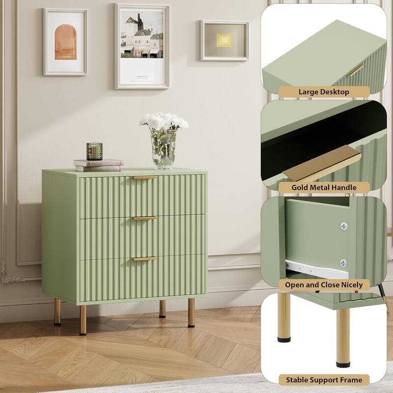 Fluted 3 Drawer Deep Dresser for Bedroom, Living Room, Hallway, Kids Room
