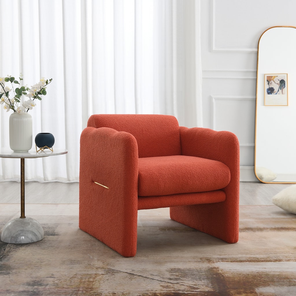 Modern 28.25" Upholstered Arm Chair with Waved Arms and Metal Decoration