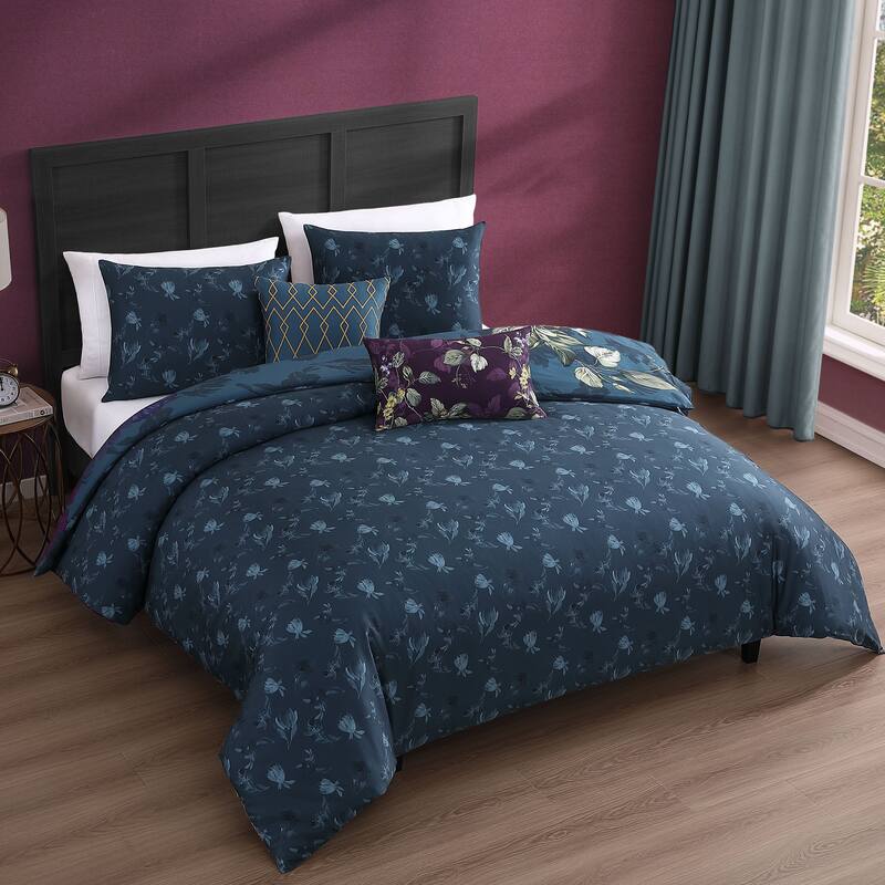 Bebejan Vibrant Flora 100% Cotton Sateen 5 Piece Reversible Comforter Set