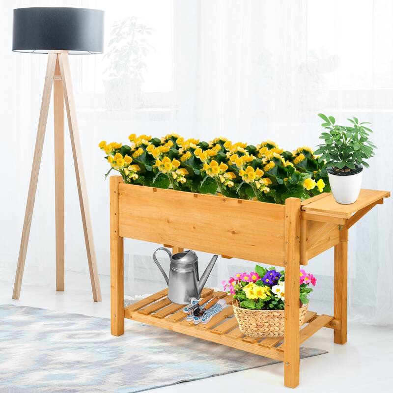 8-Grid Elevated Planter Box with Folding Tabletop for Outdoor Use - 47" x 21" x 31.5" (L x W x H)