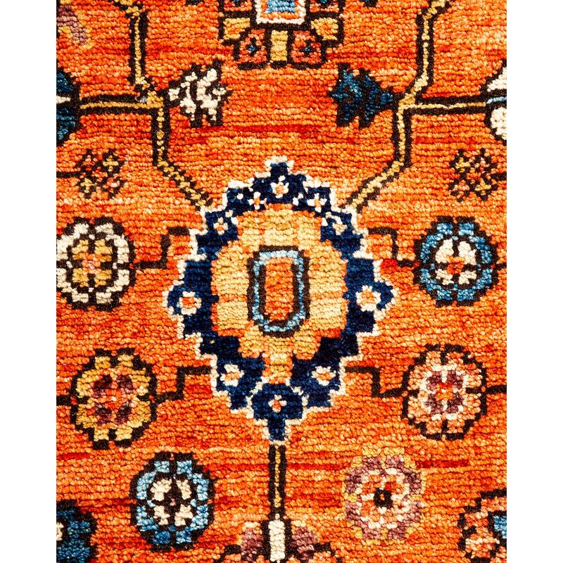 Hand Knotted Traditional Tribal Wool Orange Area Rug - 2' 9" x 12' 11"