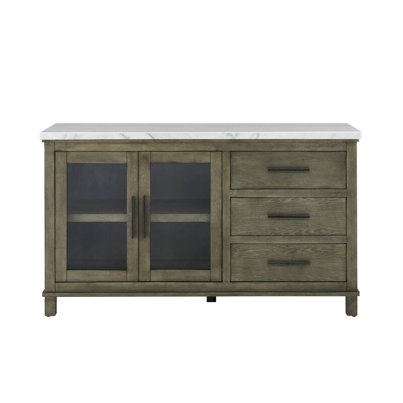 Grayson - White Marble Top Server - Dark Brown - Dark Brown