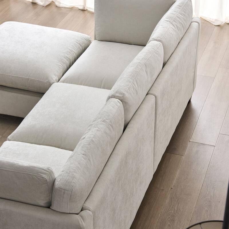 96.5" L-Shaped Chenille Sectional Sofa with Storage and Movable Ottoman