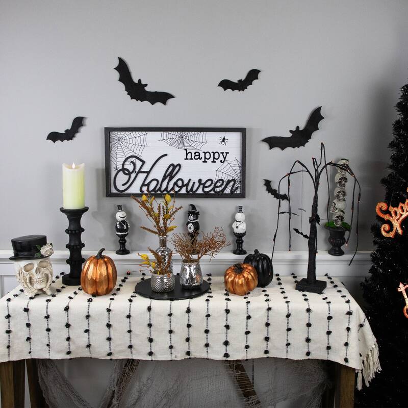 Rectangular Framed "Happy Halloween" Spider Web Wall Sign - 23.5"