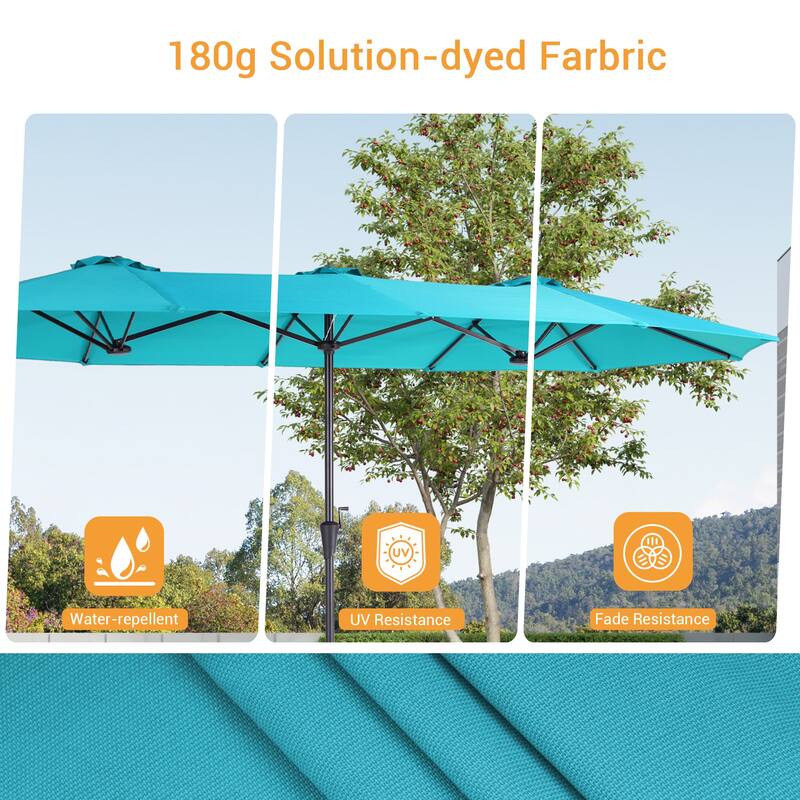 LIVOOSUN 13x7.2Ft Large Double-Sided Rectangular Outdoor Patio Market Umbrella with Crank, Solar Panel, Navy Blue