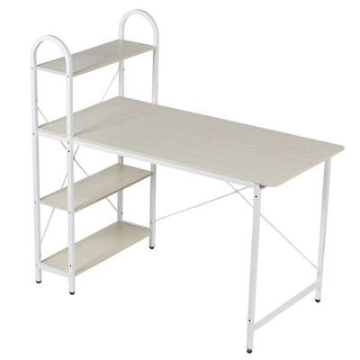 Home Basics Computer Desk With Shelves, Oak/White