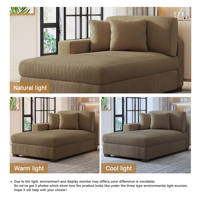 Modern Corduroy Indoor Chaise Lounge Couch with Pillows