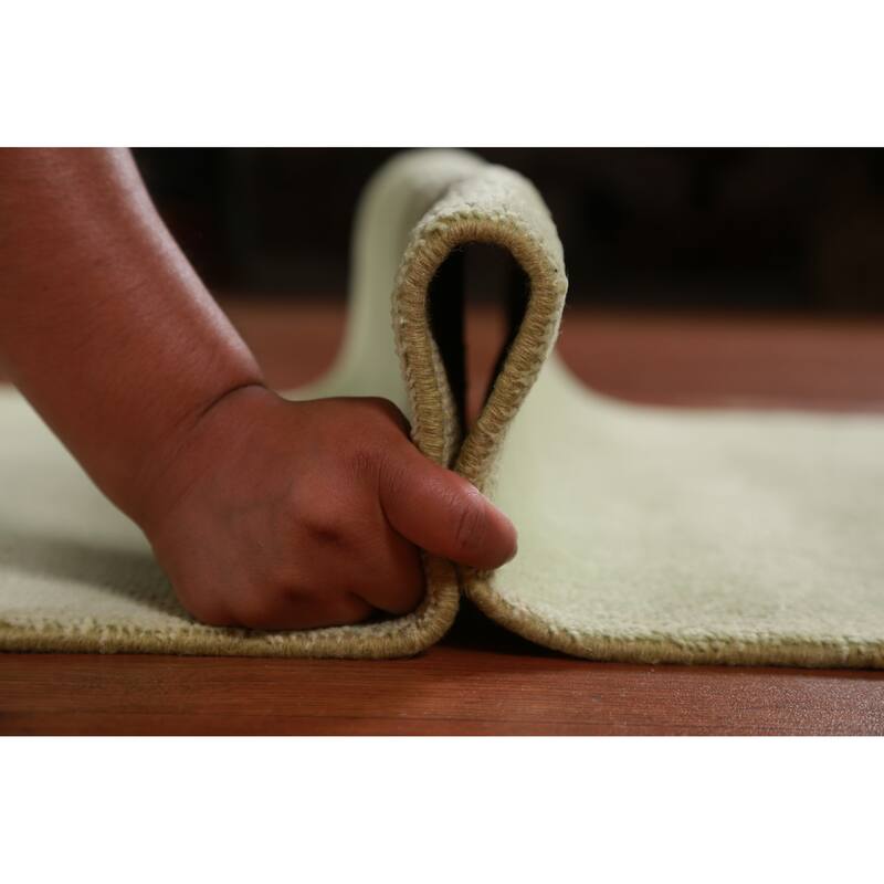 Hand Knotted Oriental 100% Wool Carpet Modern Solid Green Gabbeh Runner Rug - 8' 3'' X 2' 9''