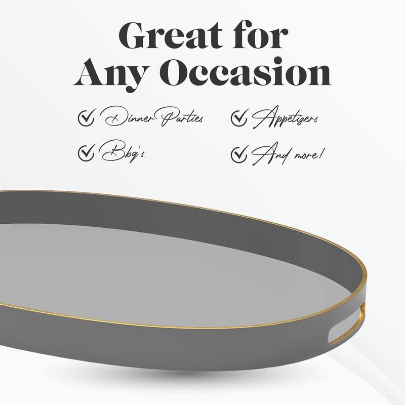 American Atelier Serving Oval Tray with Gold Trimming Handles - 15.3 x 10.6 in