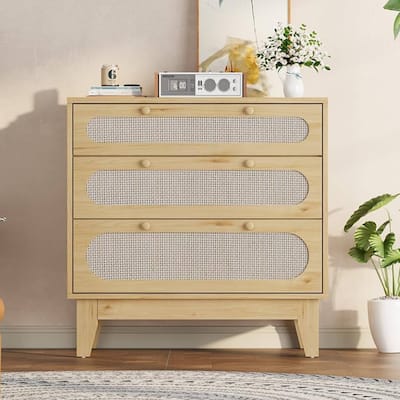 Modern Rattan 3 Drawer Dresser for Bedroom