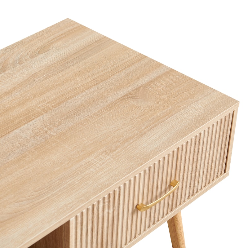 Rectangle Coffee Table with Solid Wood Legs, Sliding Drawer for Storage, Modern Table