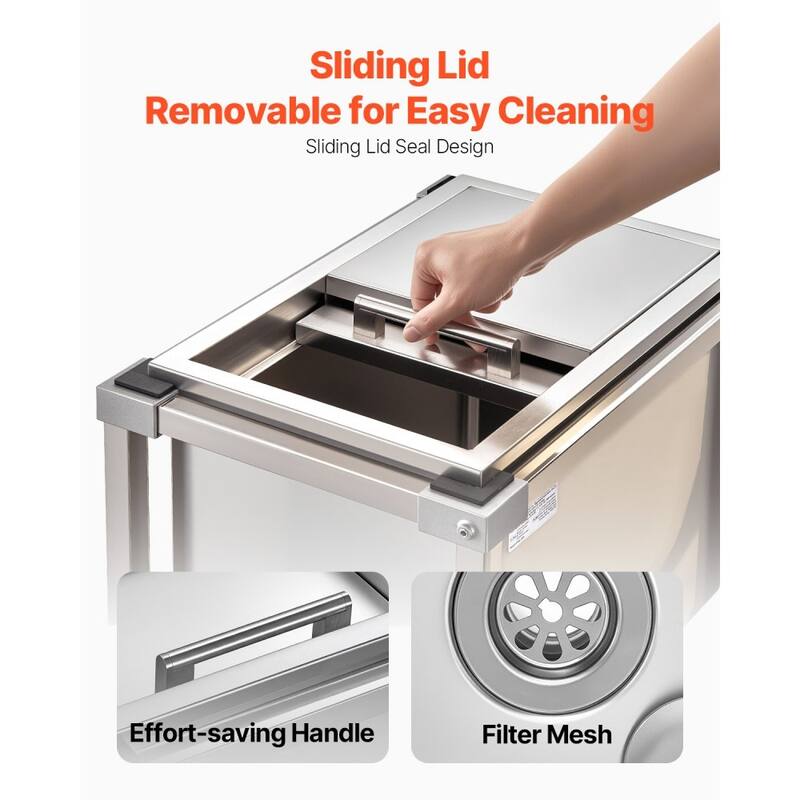 28L Stainless Steel Drop-In Ice Bin with Sliding Lid 24 Hours Insulated Cooler for Outdoor Bar - 20.08 x 14.17 x 38.19 inch