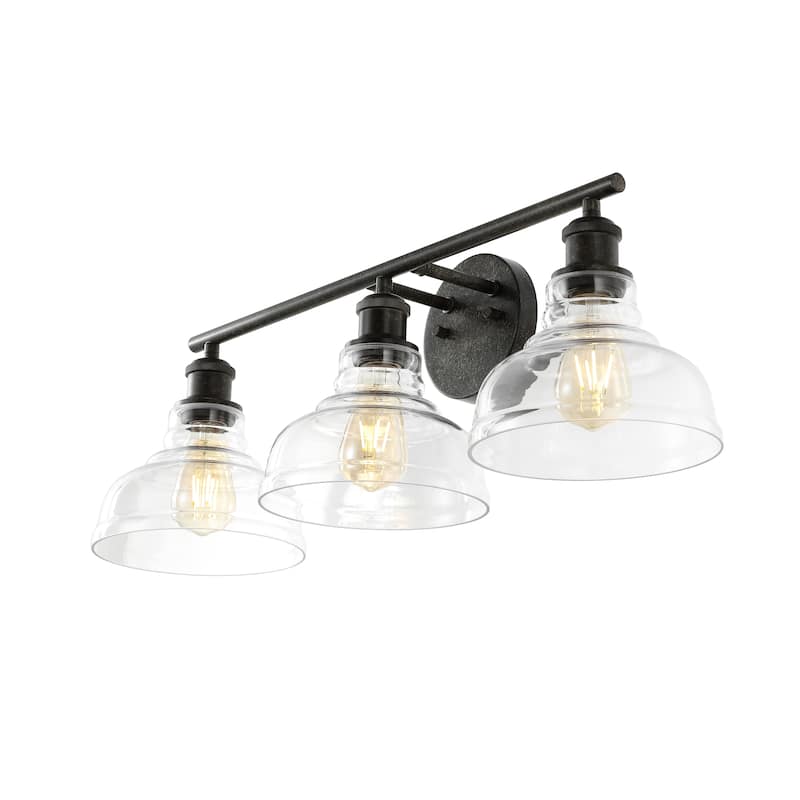 SAFAVIEH Baiba 3-Light Bathroom Vanity Wall Sconce (LED Bulbs Included) - 27.3 In. W x 8.8 In. D x 9.8 In. H - 27Wx9Dx10H - Black/Silvery/Clear
