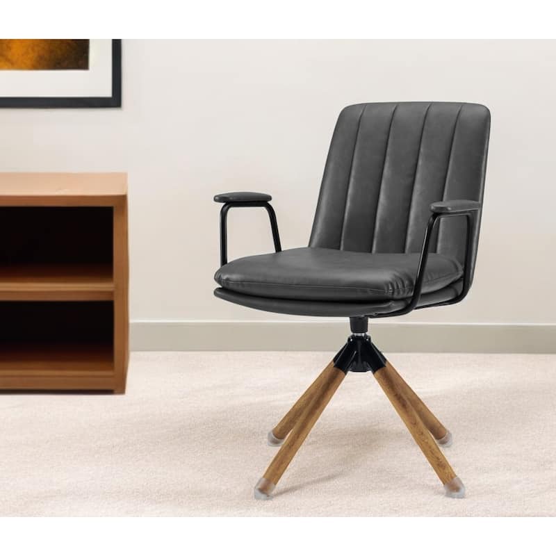 HomeRoots 23" Gray And Natural Faux Leather Swivel Arm Chair - 23.3' X '34.06' X '25.1 - 23.3' X '34.06' X '25.1