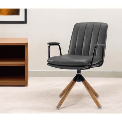 HomeRoots 23" Gray And Natural Faux Leather Swivel Arm Chair - 23.3' X '34.06' X '25.1