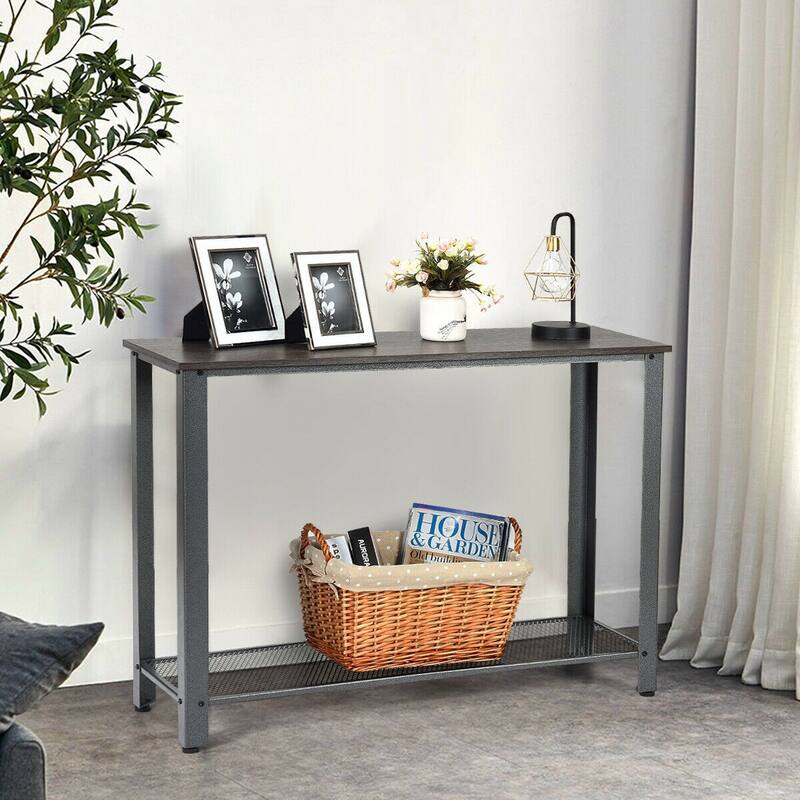 Metal Frame Wood Console Sofa Table with Storage Shelf - 40" x 14" x 31.5" (L x W x H)