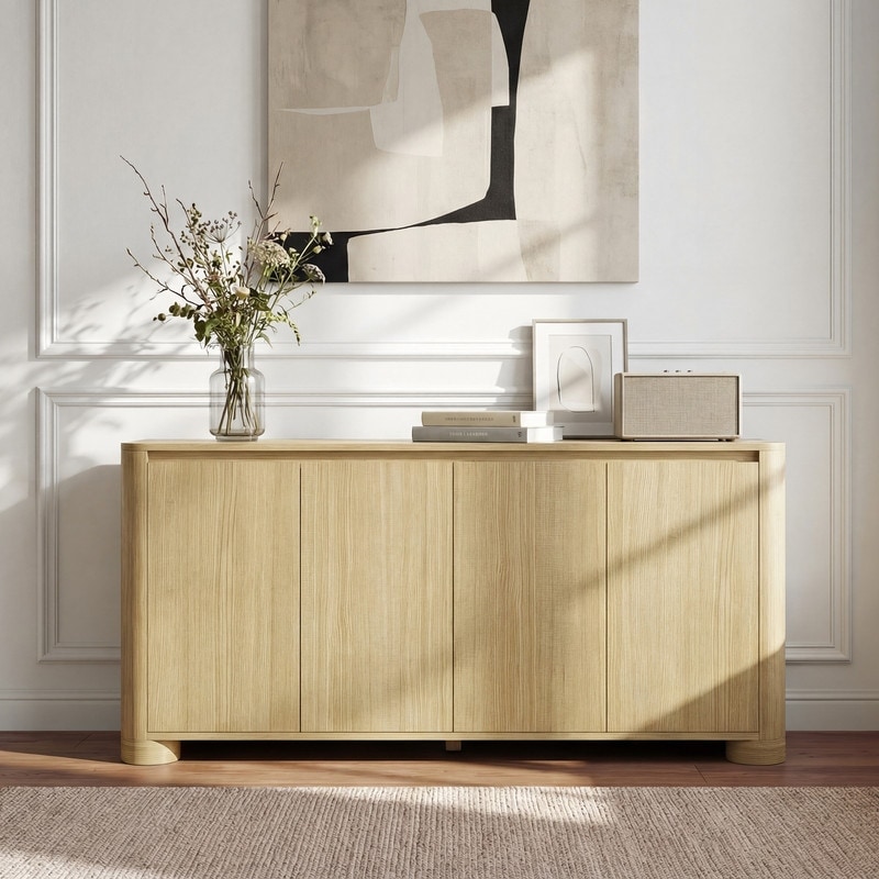 Spruce & Spring 62.2-Inch Curved Sideboard Cabinet with 4 Doors