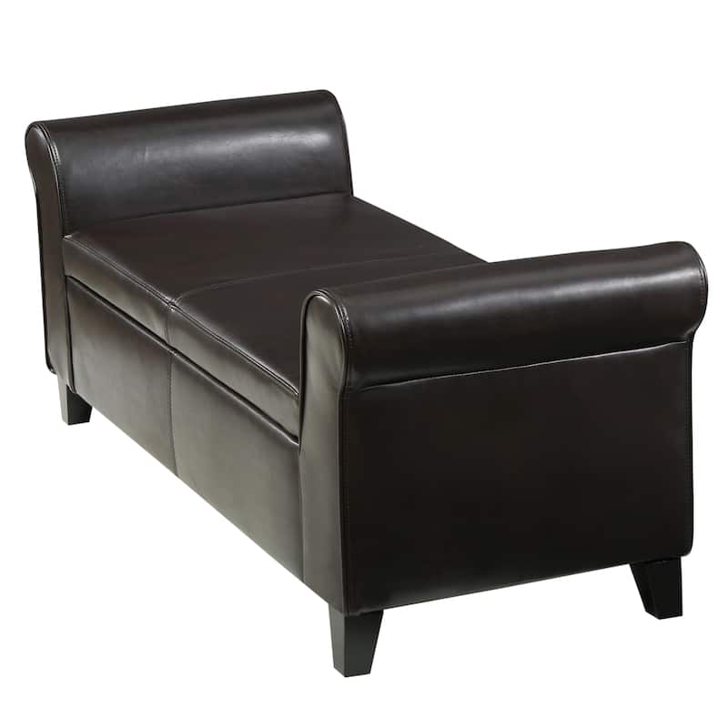 Rolled Arm Storage Benches, End of Bed Bench Tufted Large Upholstered Storage Ottoman PU Window Bench Storage Shoe Bench