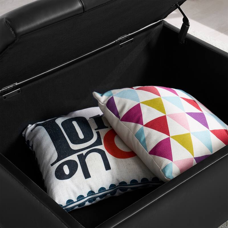 Large Mid-Century Tufted Faux Leather Storage Ottoman