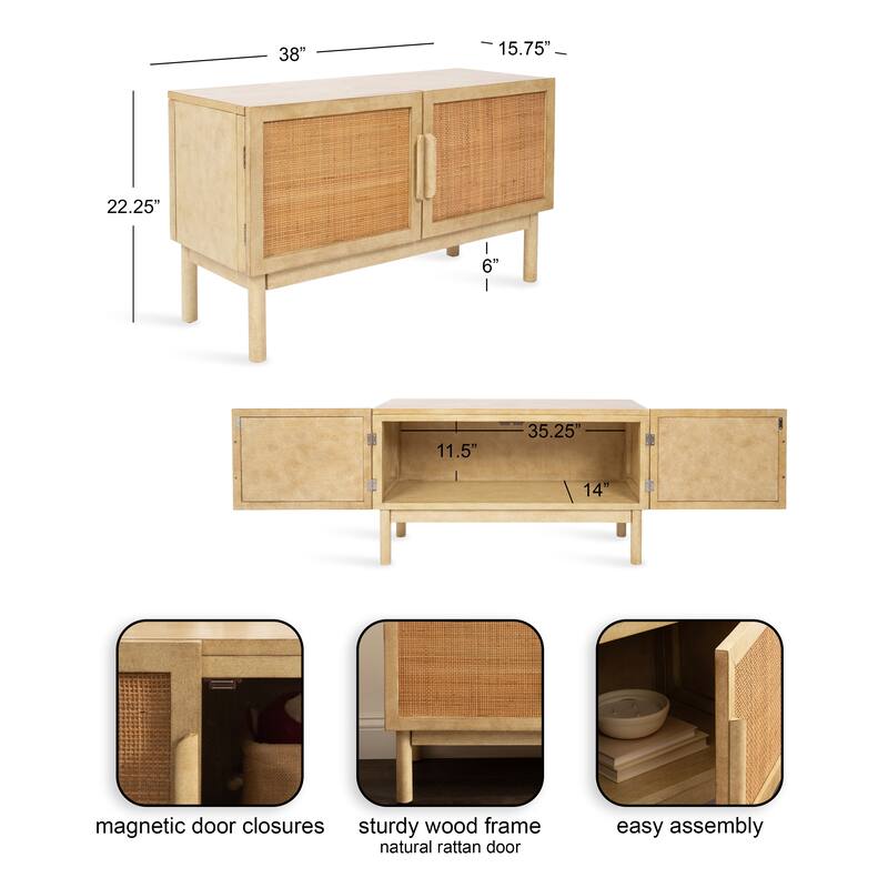 Kate and Laurel Ori Rattan Console Floor Cabinet - 38x16x23