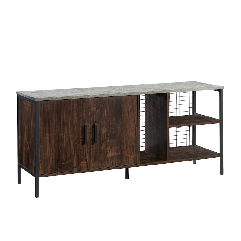 Wood Credenza for TVs up to 70" with Hidden Storage, Brown - 53.98" W x 15.12" D x 24.06" H