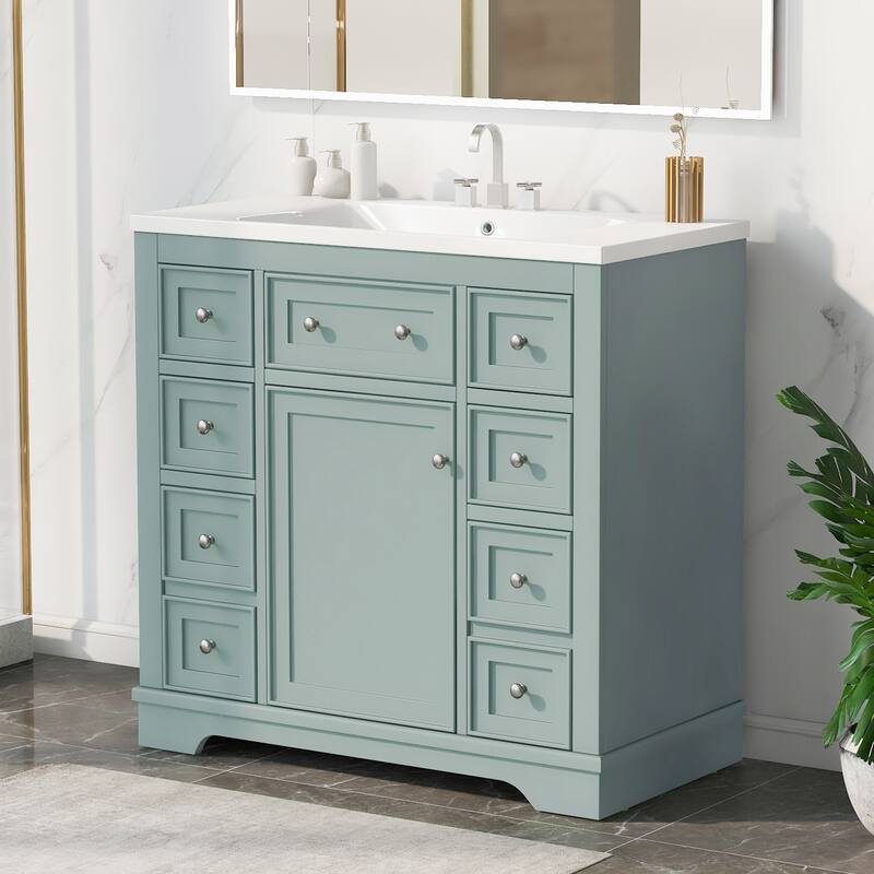 36" Bathroom Vanity Combo with Undermount Sink, 6 Drawers, 1 Cabinet, and Adjustable Shelf