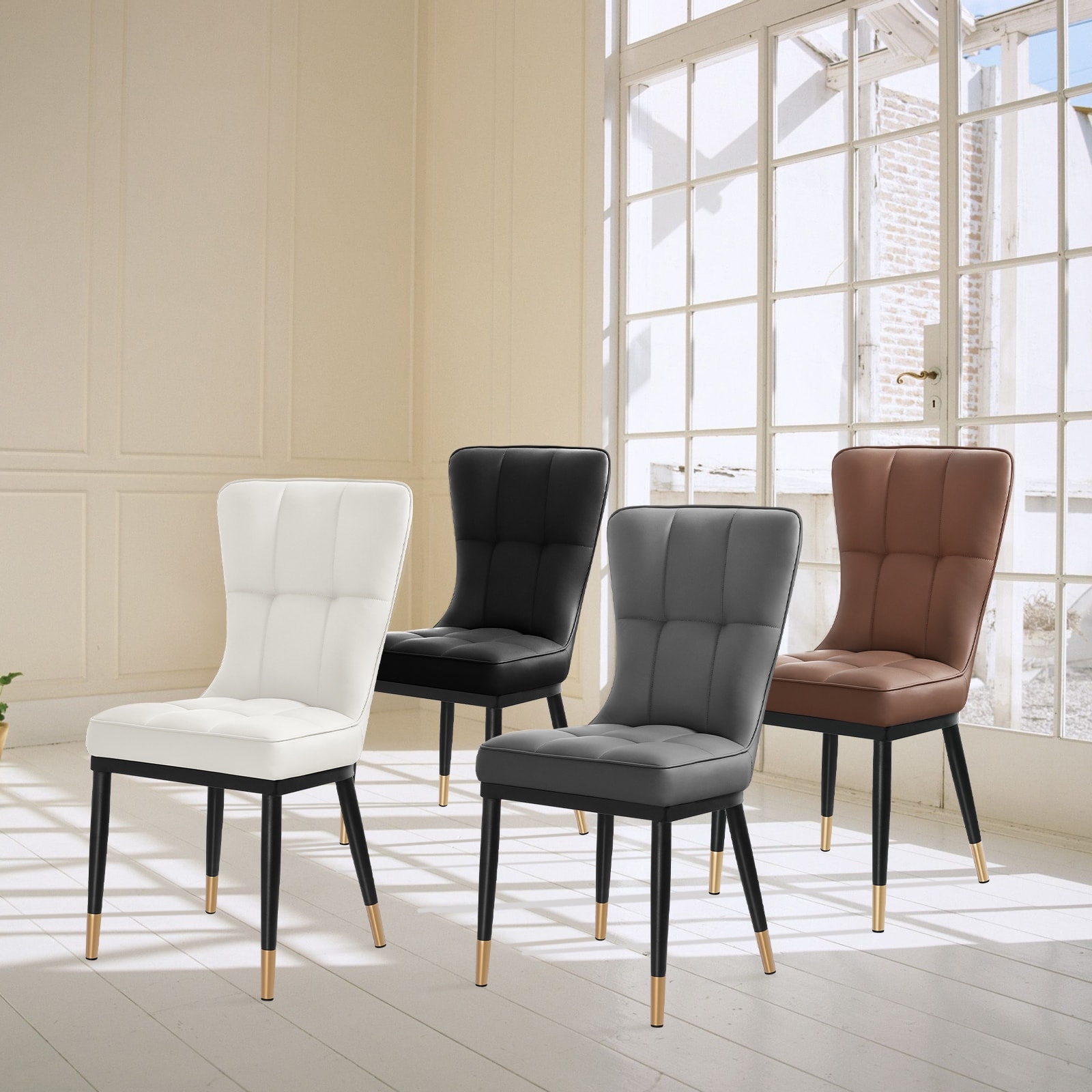 Faux Leather Upholstered Dining Chairs Set of 2/ 4 with Metal Frame