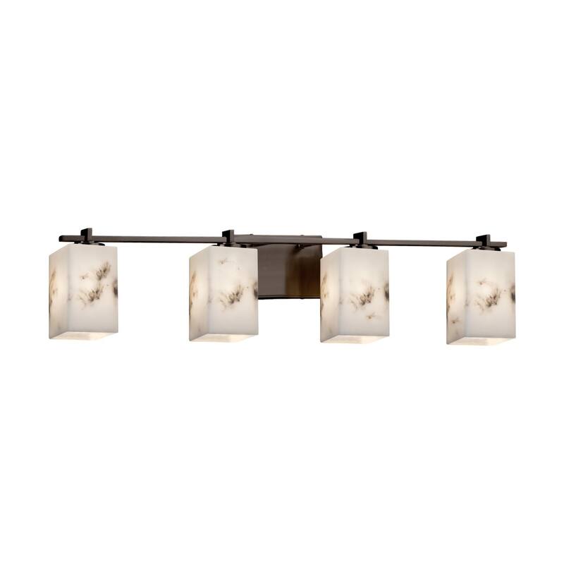 Justice Design LumenAria Era 4-light Dark Bronze Bath Bar, Faux Alabaster Square - Flat Rim Shade