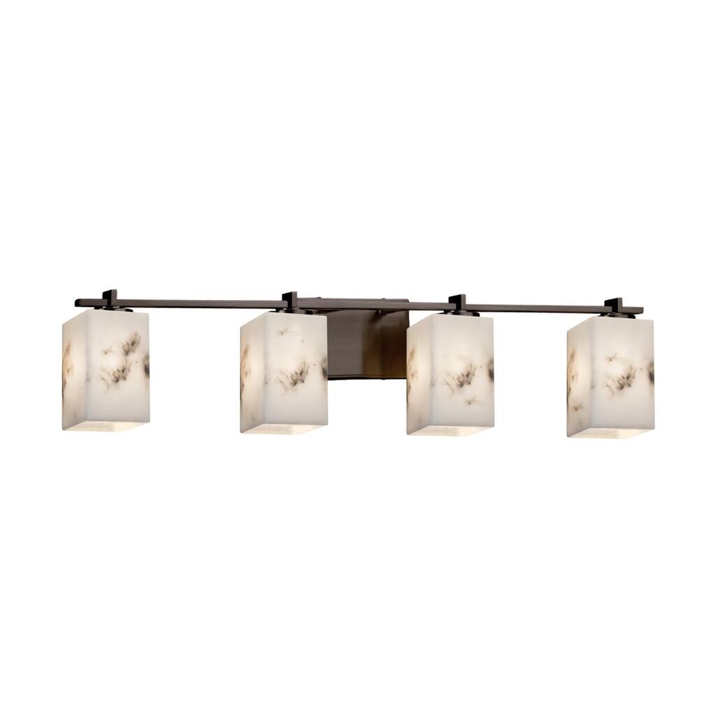 Justice Design LumenAria Era 4-light Dark Bronze Bath Bar, Faux Alabaster Square - Flat Rim Shade