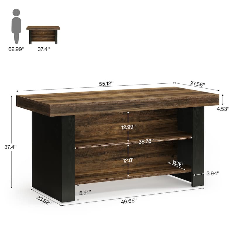 55-Inch Farmhouse Kitchen Island , Center Island Table with Storage