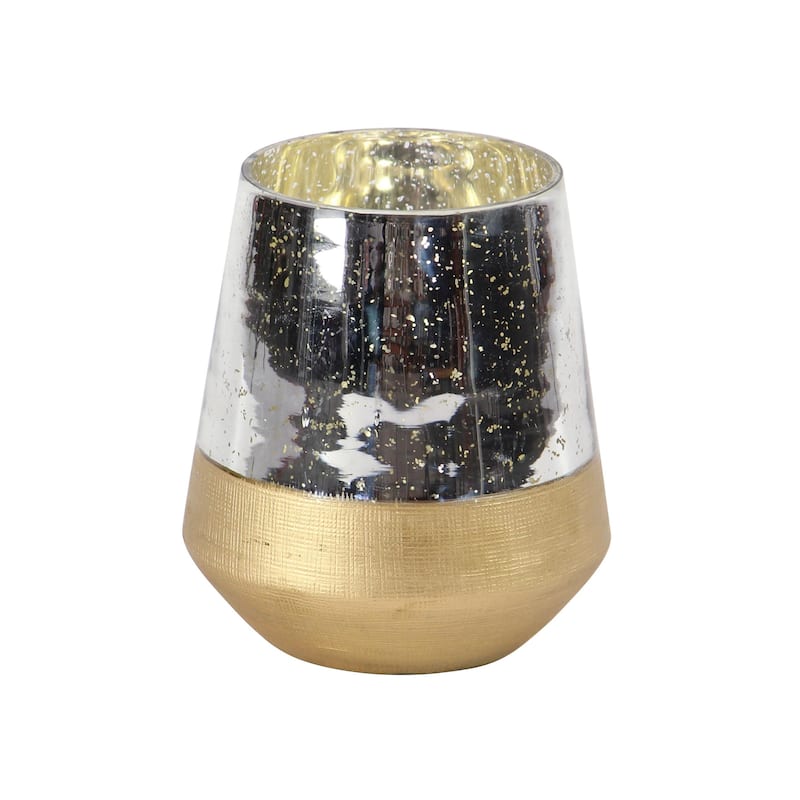 Glass Decorative Indoor Outdoor Candle Lantern with Faux Mercury Glass Finish - Gold - Roche River Decor - Gold - 6"W, 7"H