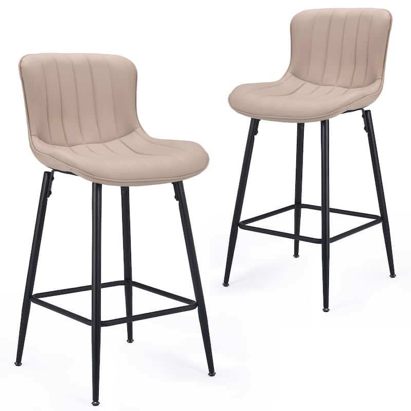 26 Inch Counter Stools Set of 2, Faux Leather Barstool Modern Counter Chair, Counter Height Stools Barstools - Khaki