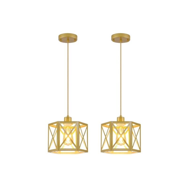 2 Pack hanging light gold kitchen lighting metal pendant light